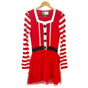 DEREK HEART Mrs Clause Red Knit Tulle Skirt Christmas Dress Sz L Jr